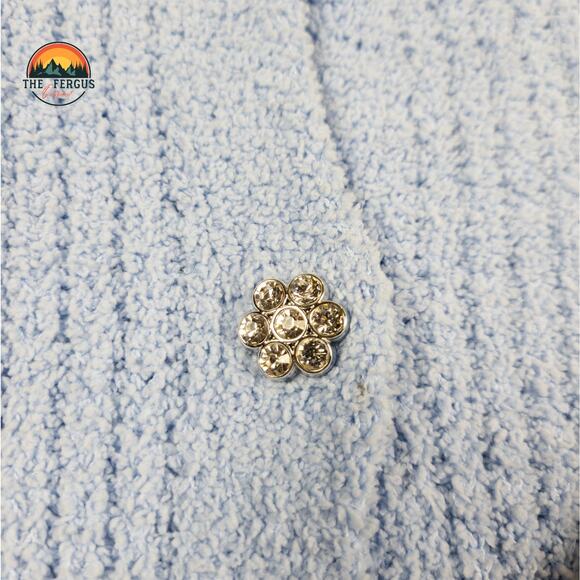 Almost Famous Ringtone Brooch Pastel Blue Trendy Crop Cable Knit Cardigan Sz L - Picture 7 of 11